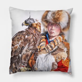 Eagle Huntress coloured pencil art Pillow