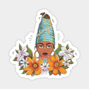 Beautiful African Woman with Flowers Magnet