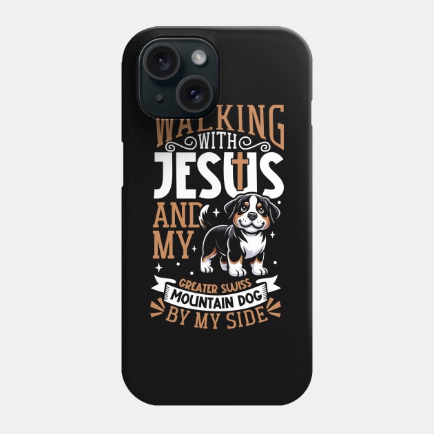 Jesus and dog - Greater Swiss Mountain Dog Phone Case by Modern Medieval Design