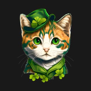 Lucky Beautiful Cat Lady Cat Girl St. Patrick's Day T-Shirt