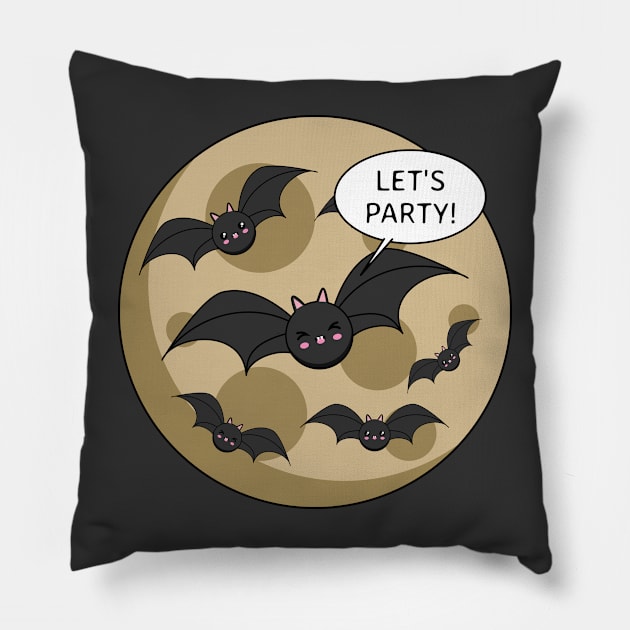 Bats Having Party on Full Moon Pillow by BirdAtWork