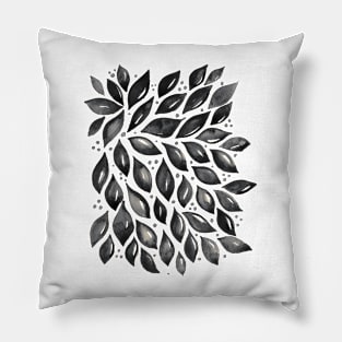 Abstract leaves and dots - black and white Pillow