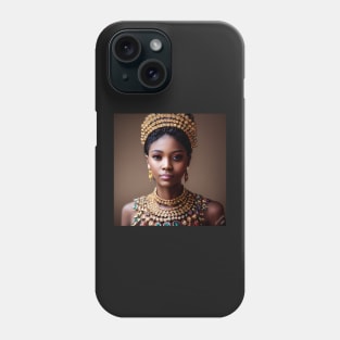 Beautiful Black Woman Adorned in Gold and Gems Phone Case