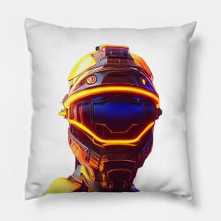 Technological cyborg head. Pillow