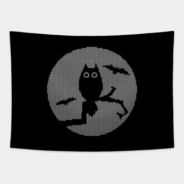 Ugly Halloween Sweater Owl and Moon Design Tapestry by PugSwagClothing