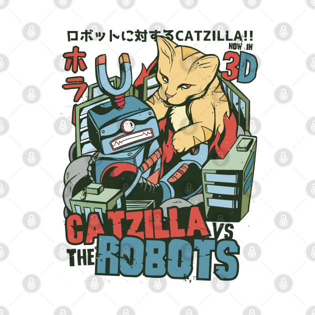 Catzilla v Robots by HiFi Tees