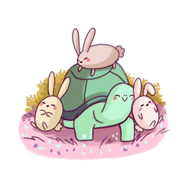 Cute bunnies and turtle by Mayarart