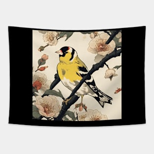 Vintage Goldfinch Bird Dad Bird Watching in Japanese Sakuras Tapestry