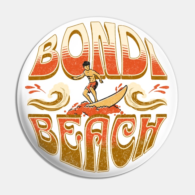 Bondi Beach, Sydney Australia Distressed Vintage Graphic Pin by Speshly