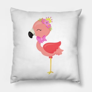 Princess Flamingo, Flowers, Cute Flamingo, Crown Pillow