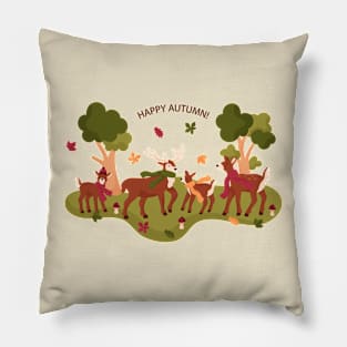 Happy Autumn Deers Pillow