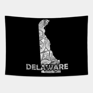 Mandala art map of Delaware with text in white Tapestry