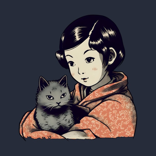 Lovely asian young girl with cat by KOTYA