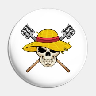 Skull with Hat as Farmer with Rake Pin