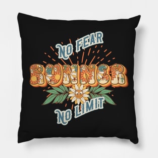 Runner groovy vibes No fear no limit retro quote  gift for running Vintage floral pattern Pillow