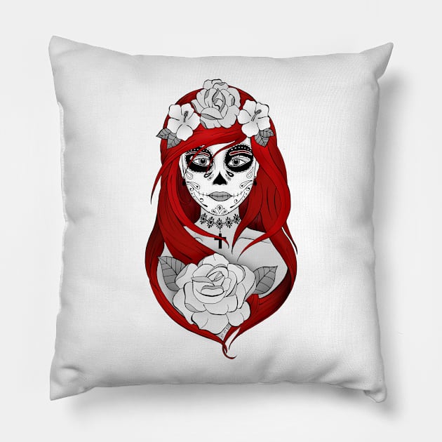 Art et Be - Santa Muerte Red Pillow by Art_et_Be