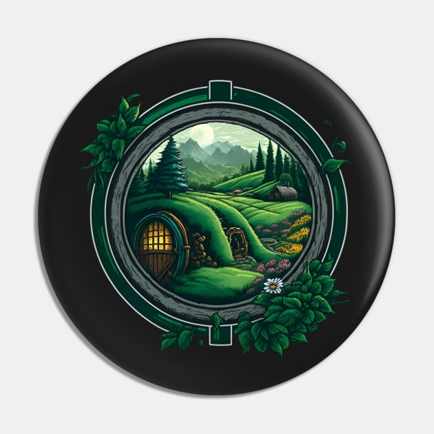 Round Doors and Green Pastures - Fantasy Pin by Fenay-Designs