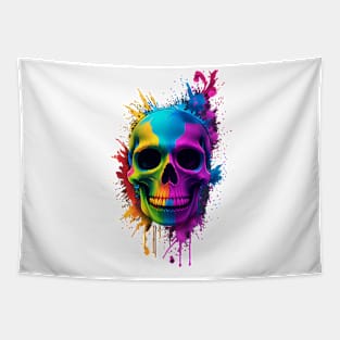 Color splashed decorated human skull with lots of cute colors Tapestry