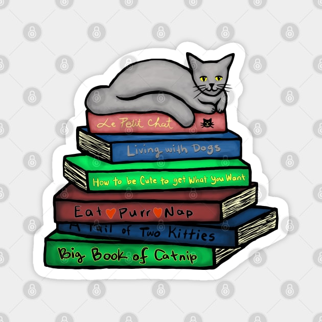 Cat Nap on Books Magnet by julieerindesigns