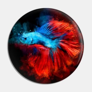 Blue Betta Fish with Red Tail watercolor Pin