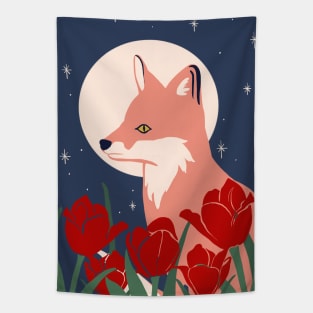 Night Fox and Flowers Tapestry