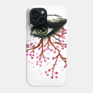 Painted sakura and green eye Phone Case