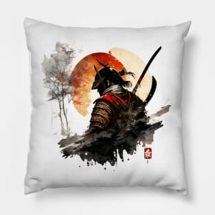 Japanese samurai ink drawings Pillow