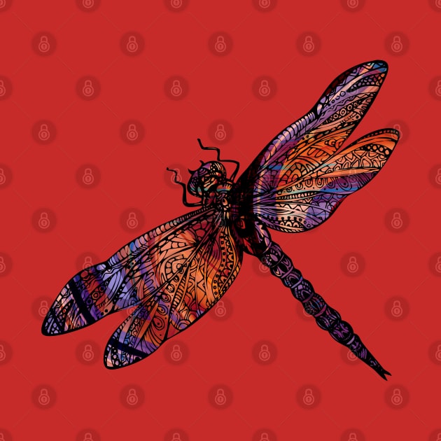 Ornate Dragon Fly Colorful Insect Illustration by VintCam