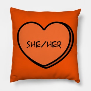 Pronoun She/Her Conversation Heart in Orange Pillow