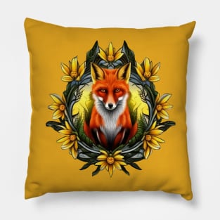 A Red Fox Surrounded By Tickseed Mississippi State Tattoo Art Pillow