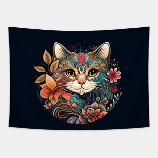 LadLay Cat Flower Beautiful - Cat Boho Lover Tapestry