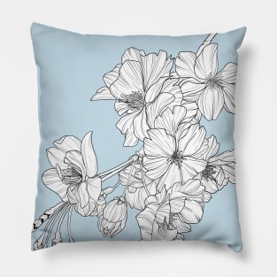 Sakura Cherry Blossom Flower Monoline Illustration Pillow