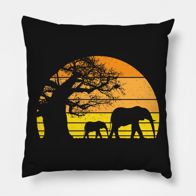 Elephant Safari Vintage Sunset Baobab Africa Flag Pillow by BraaiNinja