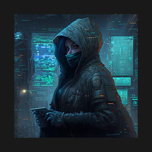 Cyberpunk Cyborg Female Hacker by AICreateWorlds