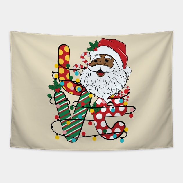 Love Black Santa Christmas Tapestry by Teewyld