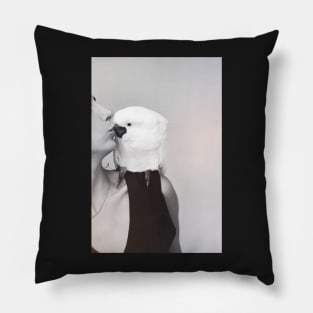 white cockatoo kiss love picture blanc and white grey Pillow