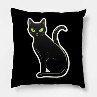 Mysterious Black Cat with Piercing Green Eyes Pillow