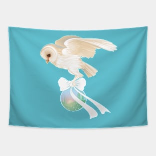 Barn Owl Carrying Sunrise Globe Tapestry