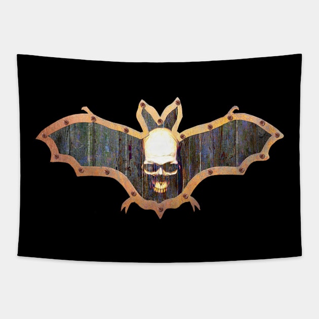 White Skull Halloween Bat Decoration In A Retro Style Tapestry by crunchysqueak