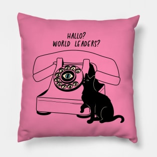 World Domination Black Cat in pink Pillow