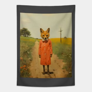 Quirky Country Fox Girl Vintage Collage Tapestry