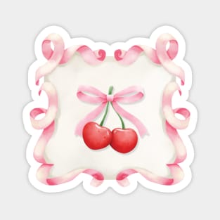 Coquette Aesthetic Girly Pink Ribbon Bow Cherry Magnet