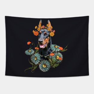 Doberman Flowers Tapestry