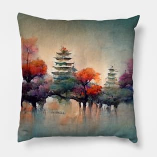 Trees in a surreal painting, pastel colors, abstract creative Pillow