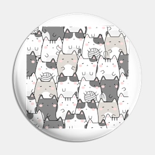 Kawaii Cute Cats Pattern Grey Shades Pin