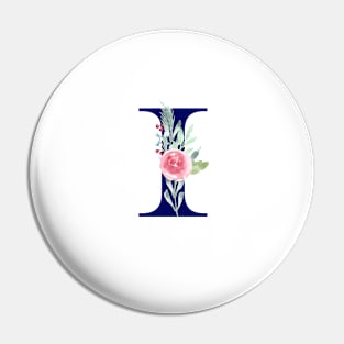 Watercolor Floral Letter I in Navy Pin