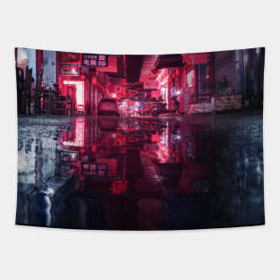 Rain in Night City Tapestry