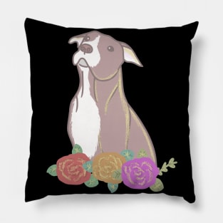 Pitbull and flowers Pillow