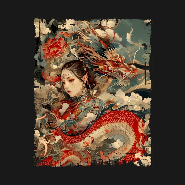 Asian Dragon with Girl Vintage by Vlaa