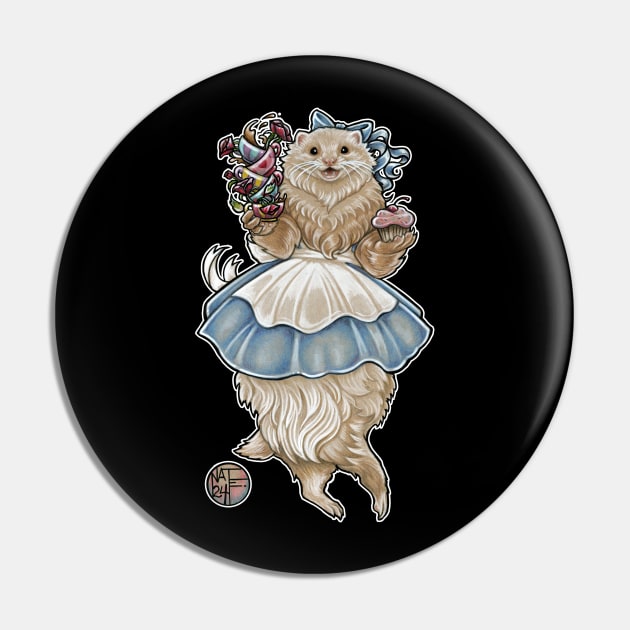 Ferret Alice In Wonderland With Tea Cups - White Outlined Version Pin by Nat Ewert Art